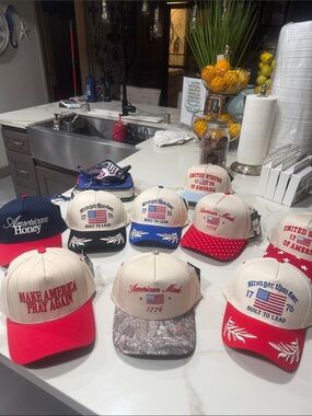 CC Boutique Patriotic Red, White, Blue Embroidered Caps Collection.